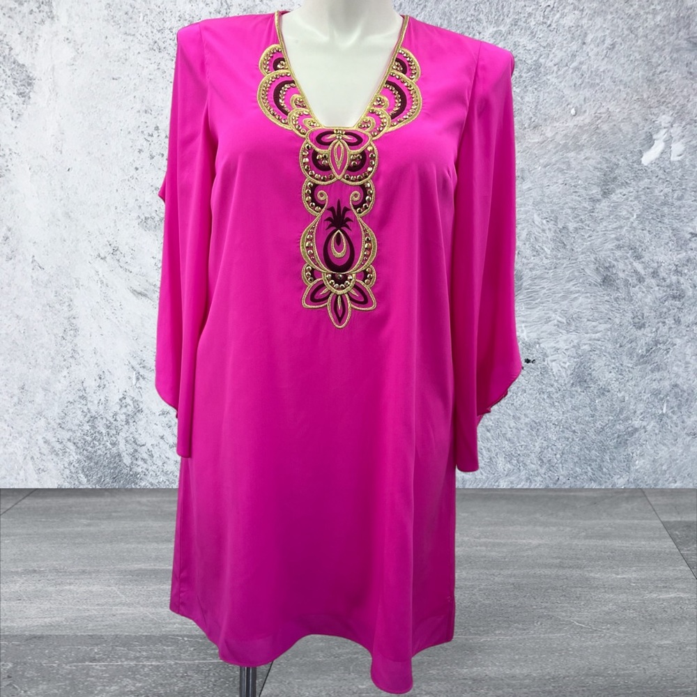 Lilly Pulitzer Avila Stretch Silk Dress in‎ Berry Fizz Women Size Large